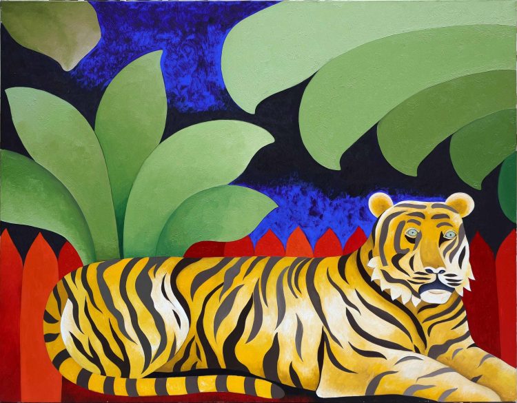 Willy Aractingli, Le tigre tranquille, 1990, Huile sur toile, 114 x 146 cm