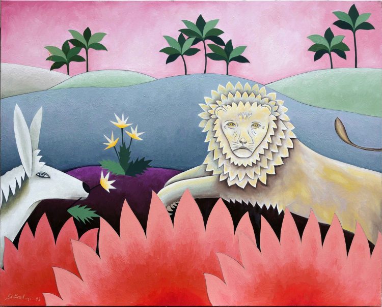 Willy Aractingi, Le lion devenu vieux, 1993, huile sur toile, 81 x 100 cm