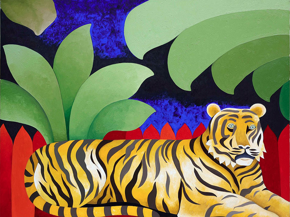 Willy Aractingli, Le tigre tranquille, 1990, Huile sur toile, 114 x 146 cm