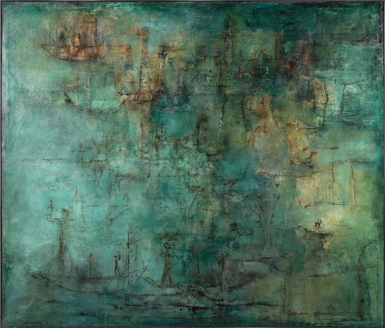 Zao Wou-Ki (1920–2013), Ville verte, Mai 1952, huile sur toile. Adjugée 3 522 400 euros (avec frais) par Artcurial le 6 juin 2023 à Paris. Expert : non précisé.