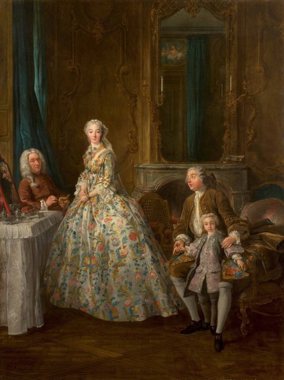 Jean-François de Troy (1679–1752), Portrait de Marie-Anne Gaillard de la Bouexière de Gagny, de son père, de son mari Jean-Hyacinthe Hocquart, seigneur de Montfermeil, et de leur fils Jean-Hyacinthe-Emmanuel Hocquart, futur marquis de Montfermeil, 1736, huile sur toile. Adjugée 4 067 600 euros (avec frais) par Artcurial le 25 novembre 2023 à Paris. Expert : non précisé.