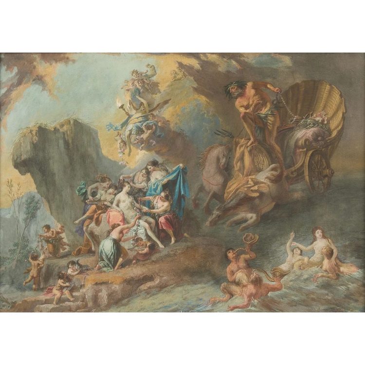 Fedele Fischetti, Naples 1734-1789), Le triomphe de Neptune avec Amphitrite, Gouache, 52 x 74 cm. Estimation : 8 000 euros - 12 000 euros.