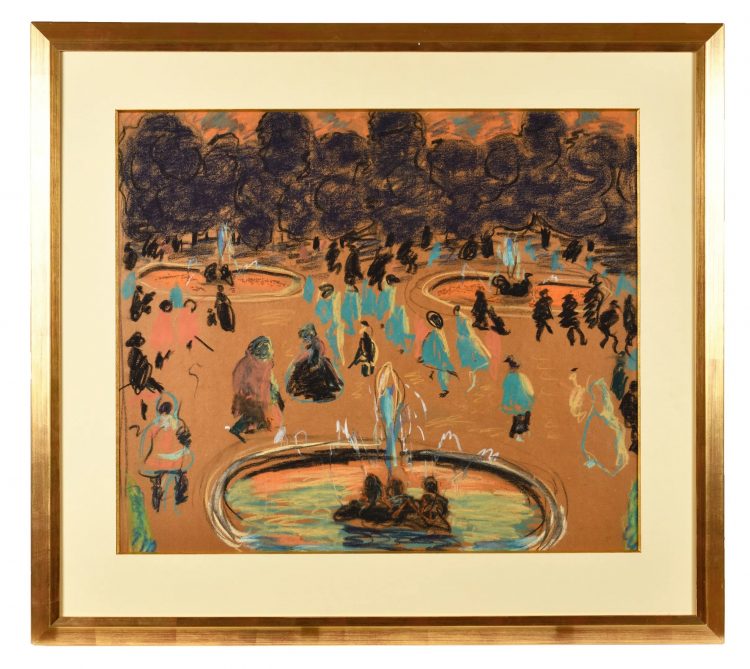 Pierre BONNARD (France / 1867-1947) - Collection Jacques Thalheimer Jardin public (partie centrale du triptyque), vers 1917 Pastel sur carton Numéroté ‘704’ (au revers) 63,5 x 74 cm ; avec cadre 87 x 97 cm