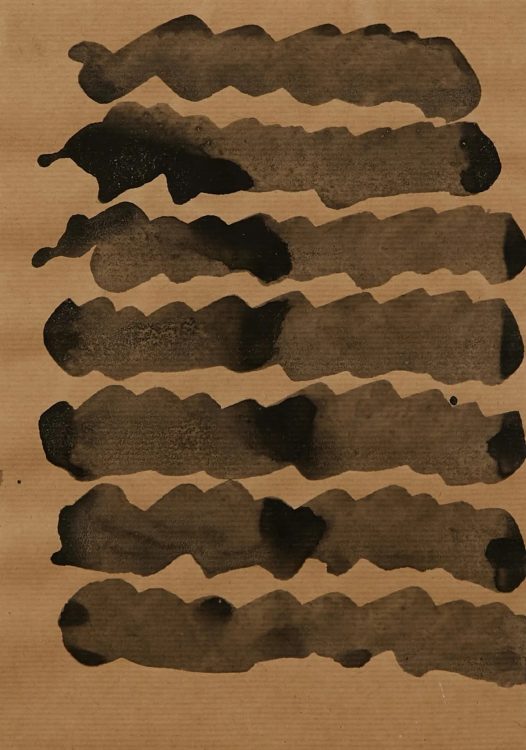 Pierrette Bloch (1928-2017) Sans titre 1980 Encre de Chine sur papier kraft signé et daté au dos N° d'inventaire 771. 29,7 x 21 cm