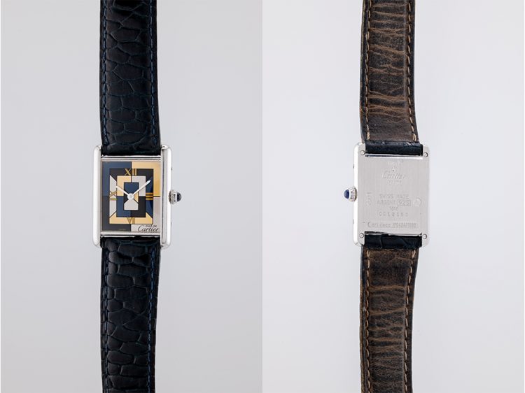 Montre Cartier, Tank must édition limitée à 1000 exemplaires, réf : 1616, vers 1990, boîtier rectangulaire en argent 925, mouvement quartz, Set : full set. Estimation : 4 000 euros - 6 000 euros.