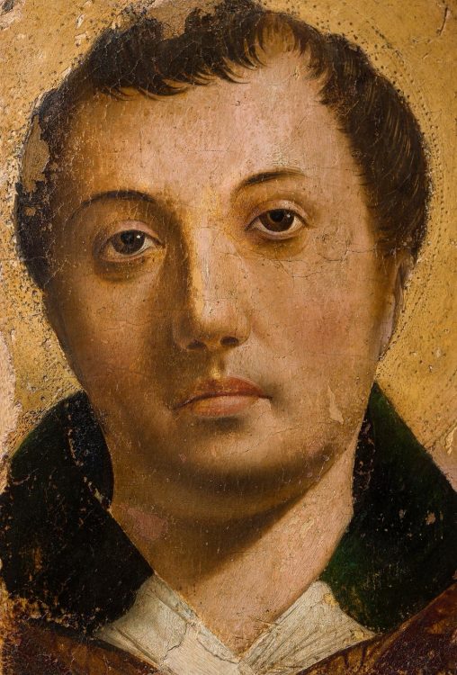 Antonello de Messine, Visage d'un jeune saint (fragment), 1476-1477, panneau de in, une planche, non parqueté, Hauteur : 30 cm, Largeur : 21,5 cm, Epaisseur, 2,9 cm. Estimation : entre 1 et 2 millions d'euros