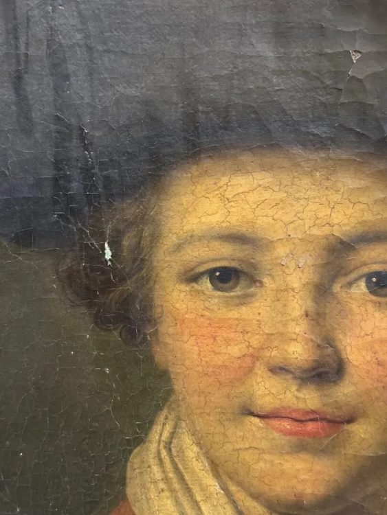 Catherine Lusurier (1752-1781), Le Jeune écolier, Huile sur toile d’origine, 56 x 46 cm, manques. Estimation : 20 000 euros - 30 000 euros