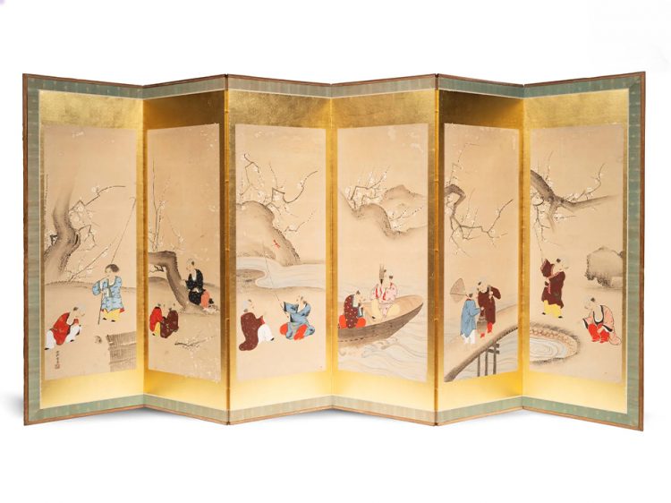 Paravent à six feuilles. Japon, XVIIIe siècle. Komai Genki (1747-1797). Estimation : 4 000 euros – 6 000 euros
