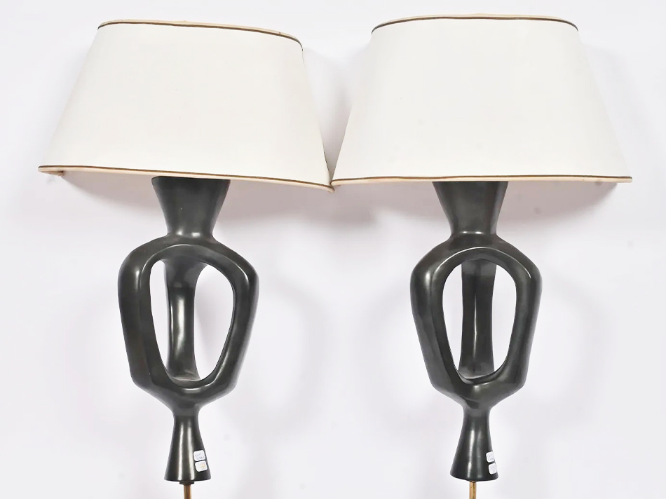 Paire d'appliques Georges Jouve en céramique, vers 1955-1960, montées par Marcel Asselbur, vendues chez Ivoire Chartres